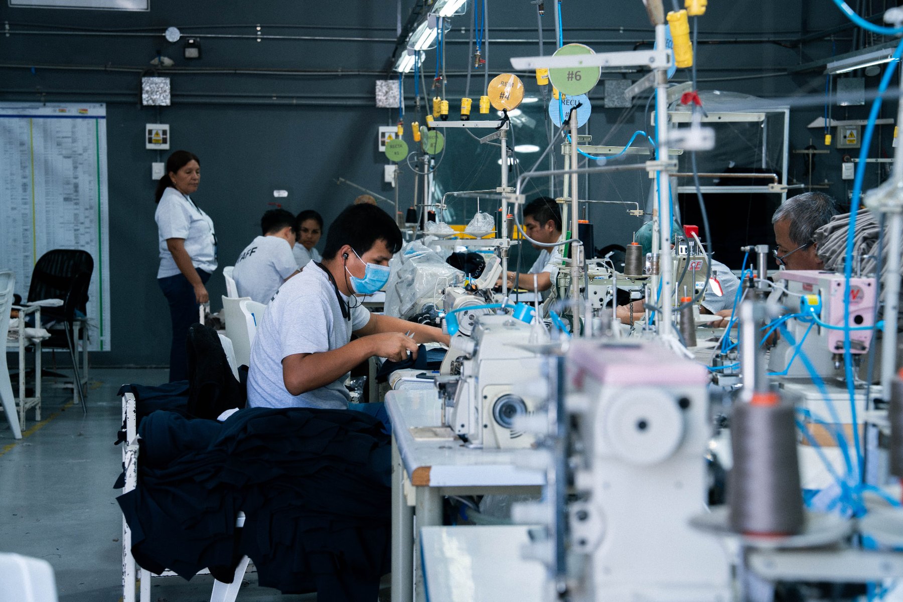 Prospera sewing line with operators assembling knit garments