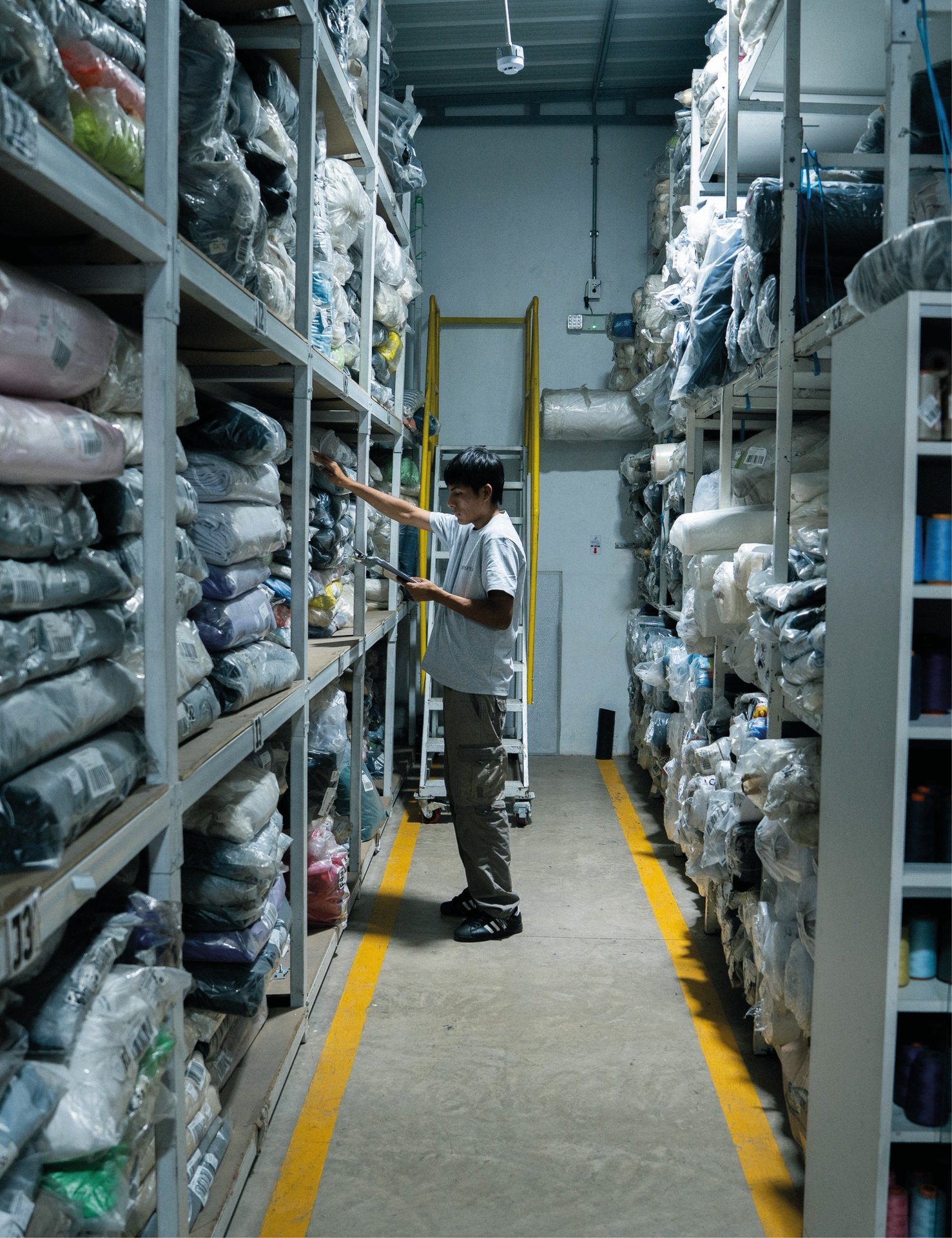 Fabric rolls stored in the Prospera warehouse